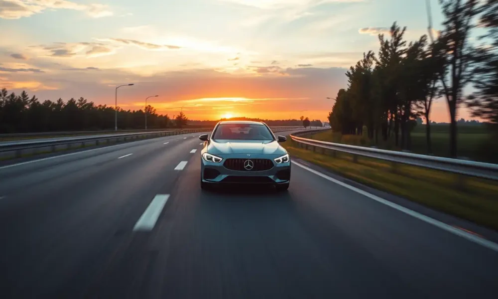 Banner image of a car on the highway representing saving on car insurance.