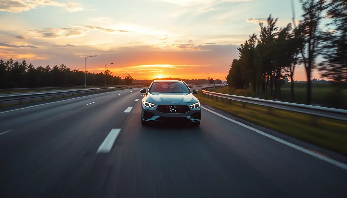 Banner image of a car on the highway representing saving on car insurance.