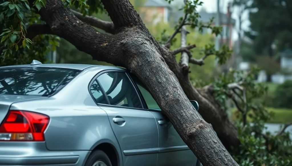 Car damaged by storm covered by comprehensive auto insurance.