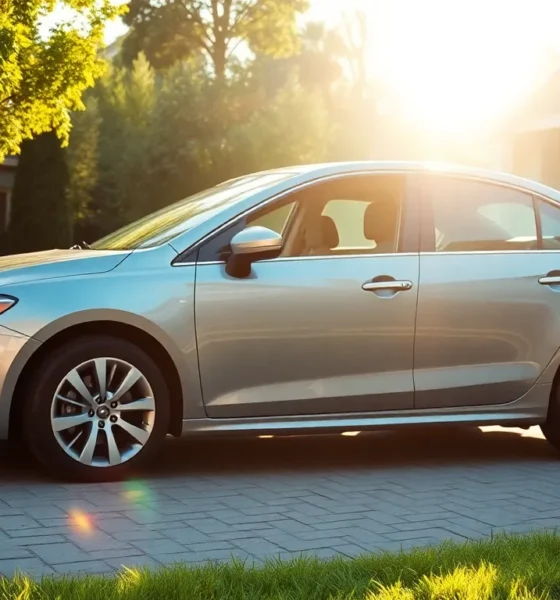 Car in suburban driveway representing affordable auto insurance premium savings.