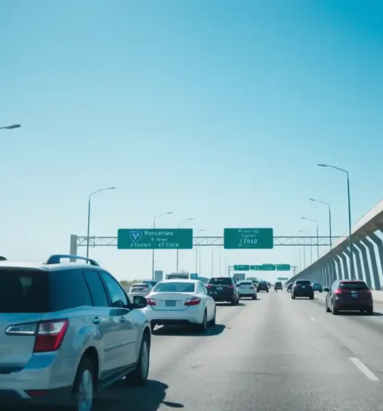 Cars driving on a U.S. highway representing auto insurance coverage.