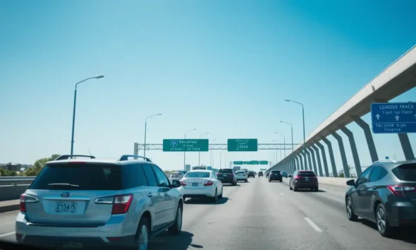 Cars driving on a U.S. highway representing auto insurance coverage.