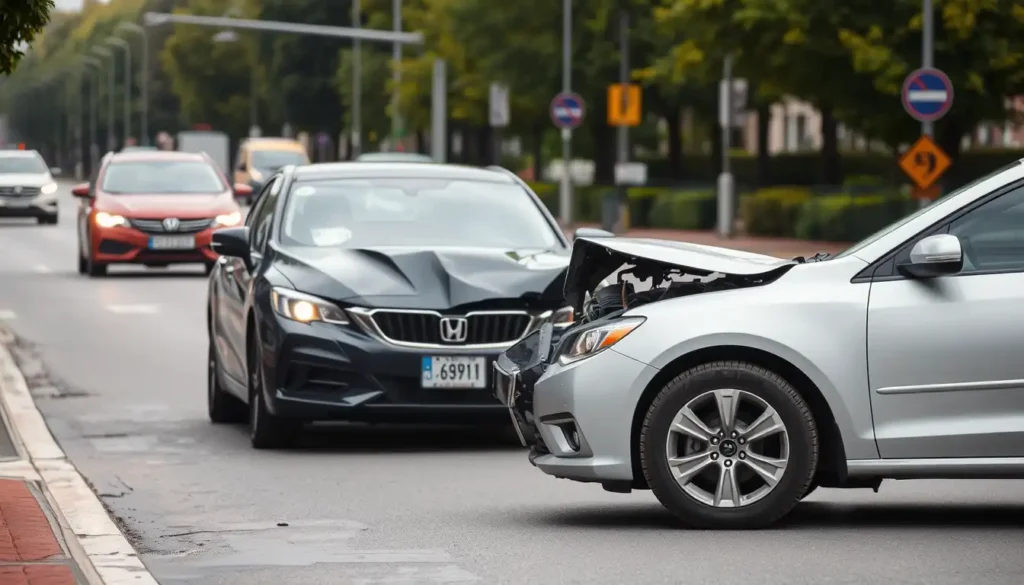 Collision coverage example showing cars involved in an accident.