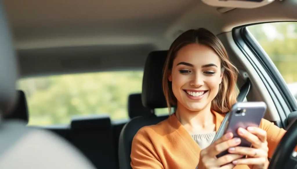Customer using AI-powered mobile app to submit auto insurance claim