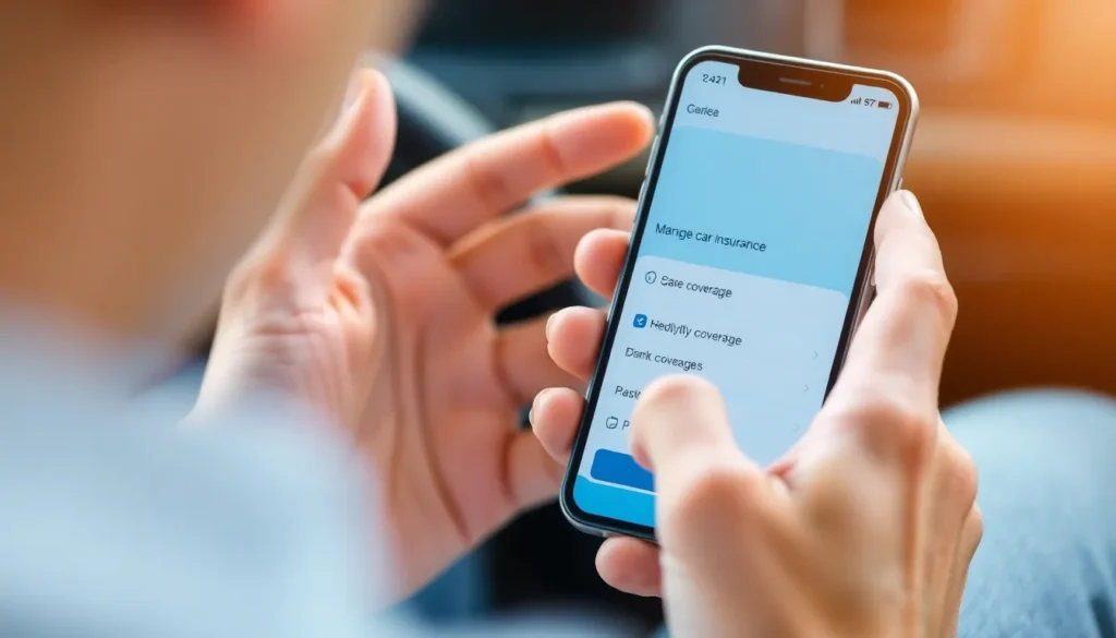 Driver using a mobile app to manage subscription-based car insurance