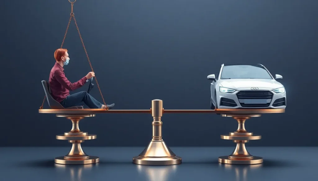 Illustration showing liability comparison between human drivers and autonomous cars.