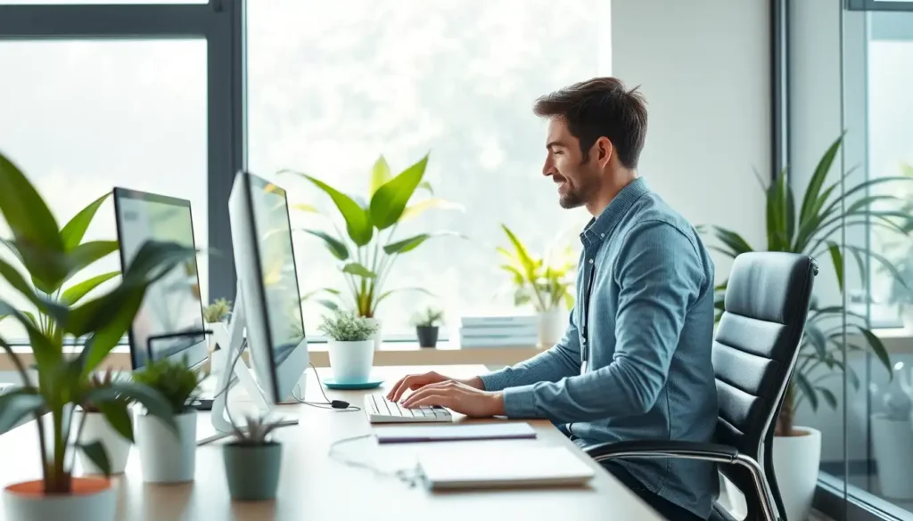 Insurance professional working in a balanced, stress-free environment
