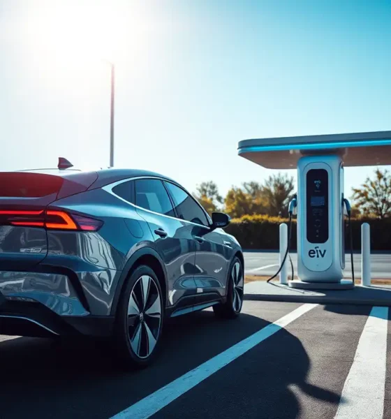Modern electric vehicle charging at a futuristic EV station in 2025.