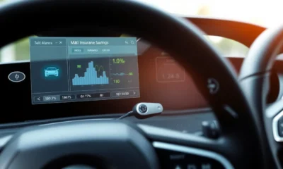 Modern telematics device tracking car driving data for insurance savings.