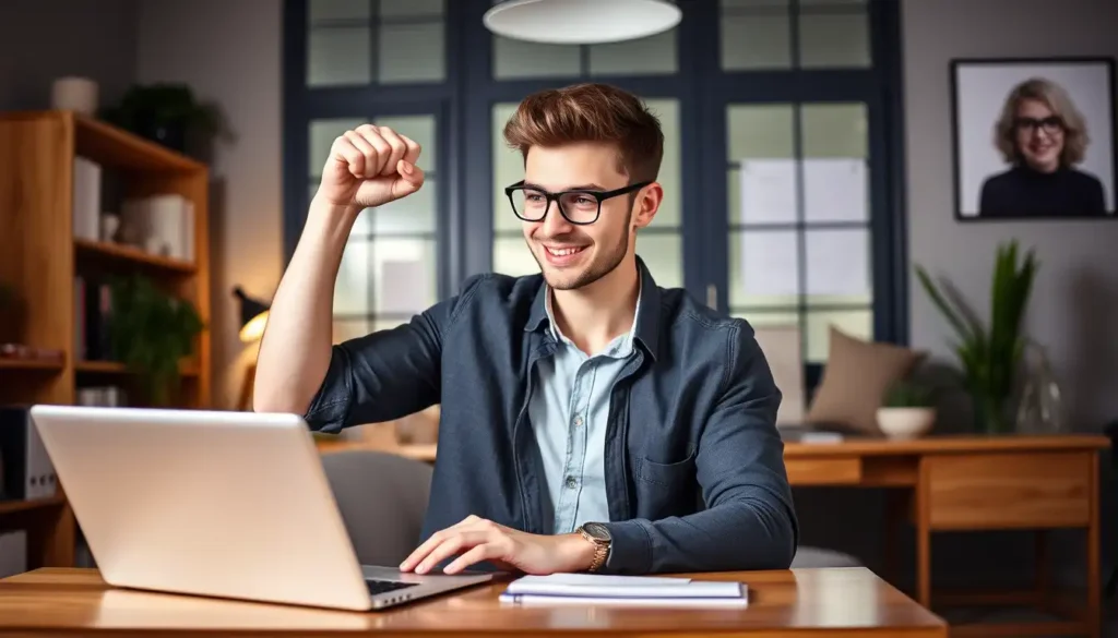 Motivated person celebrating car insurance savings after researching embedded auto insurance alternatives