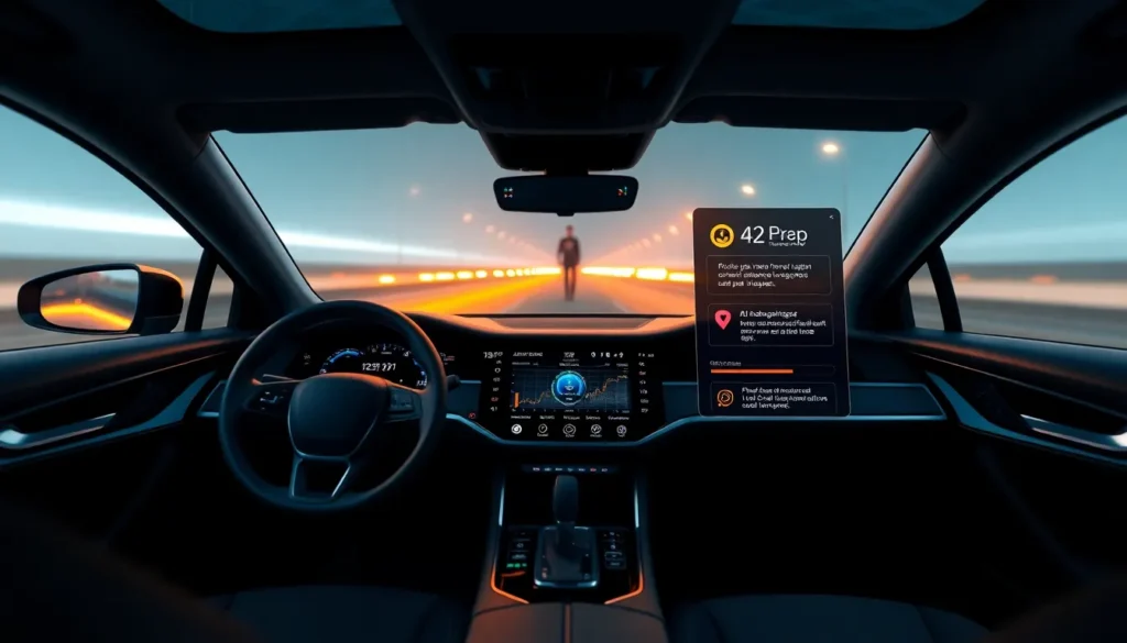 Smart car dashboard displaying driver telematics and insurance data.