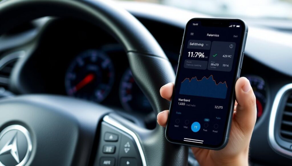 Usage-based insurance app showing driving data for lower auto insurance premium.